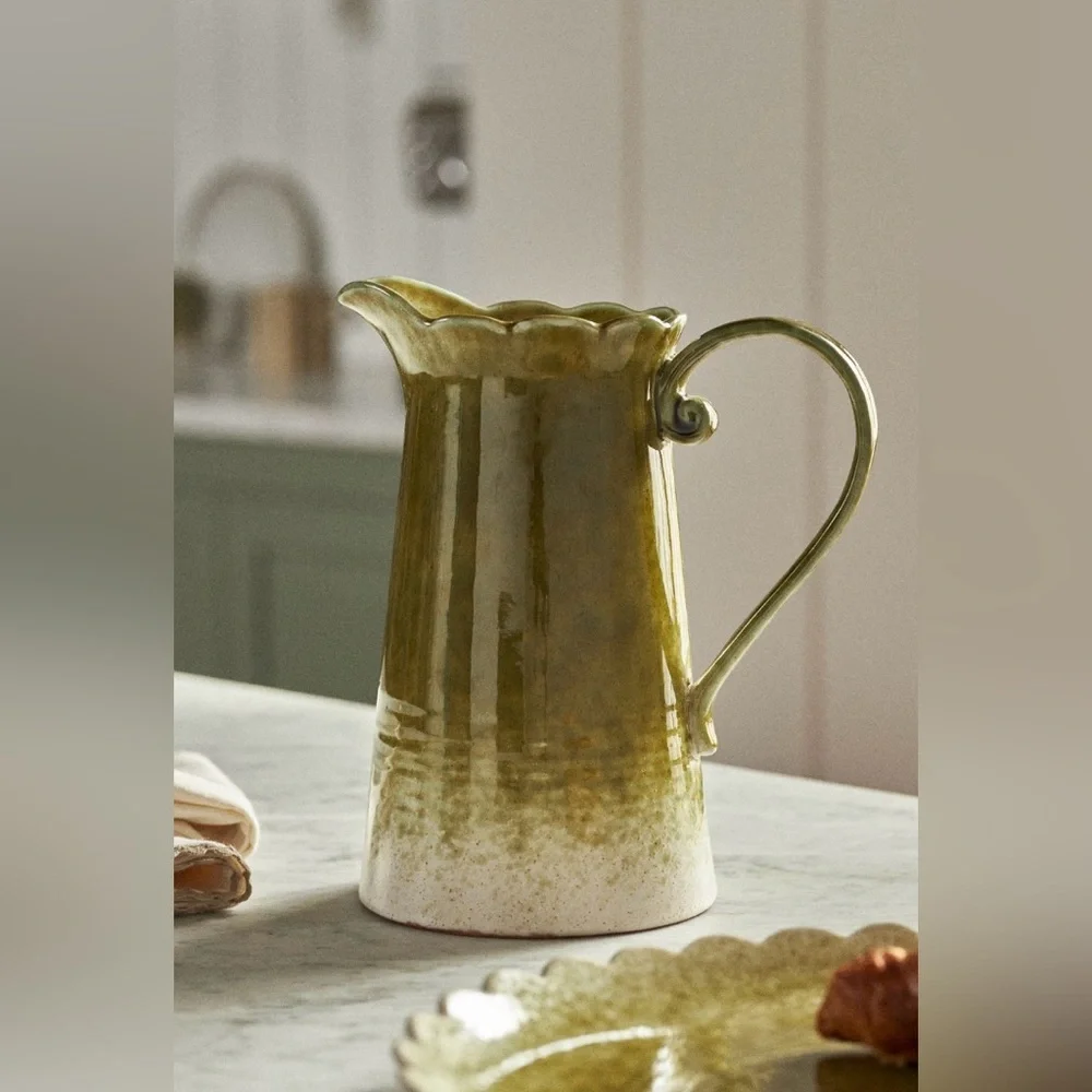 Anthropologie Ruffle Reactive Glaze Stoneware Pitcher